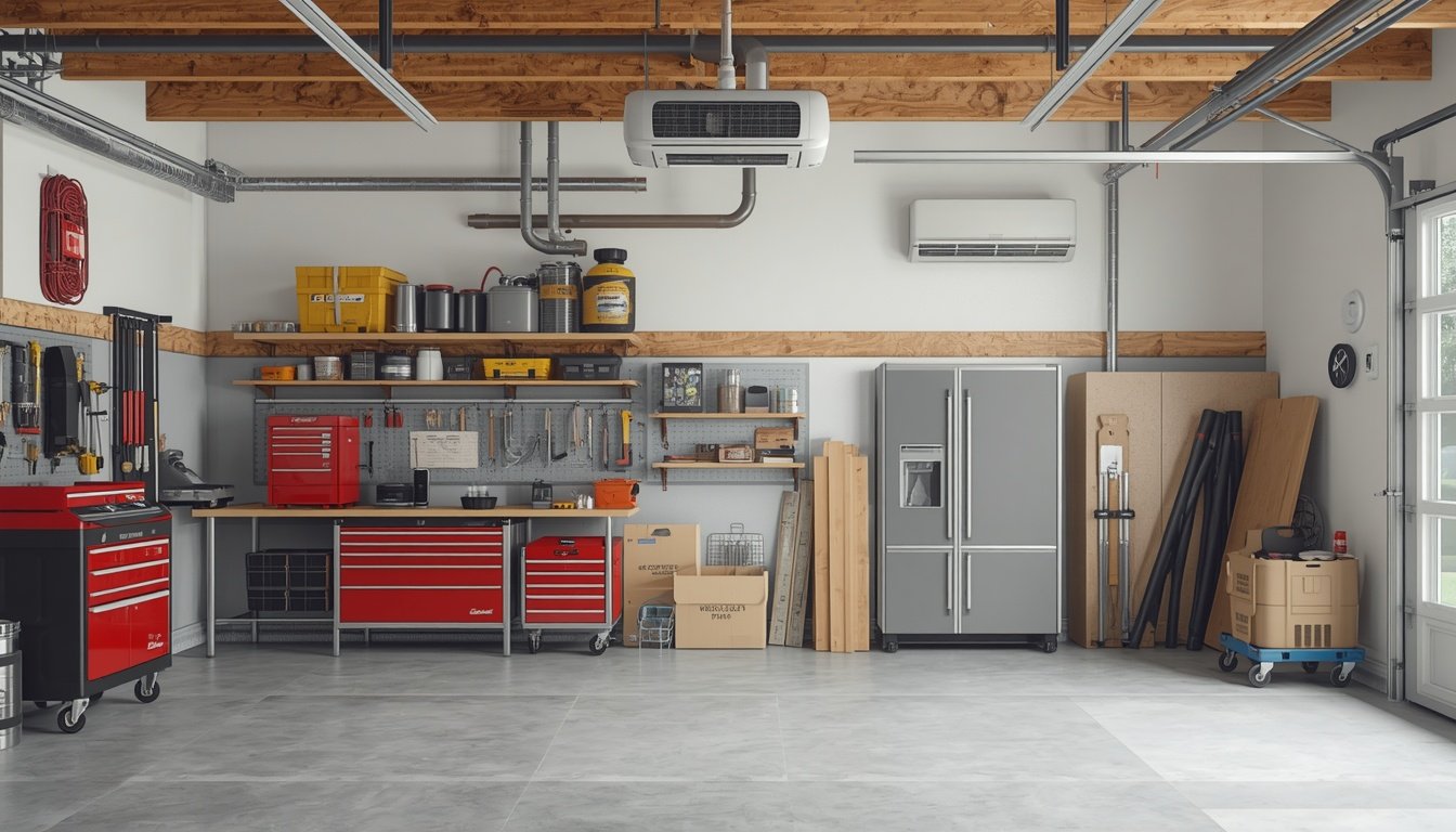 Gas unit heater in a large garage workshop