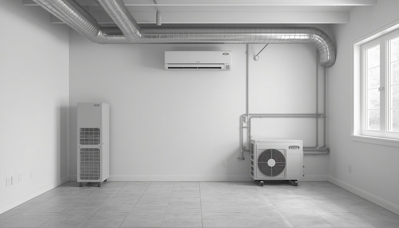 ERV and HRV ventilation systems in a mechanical room