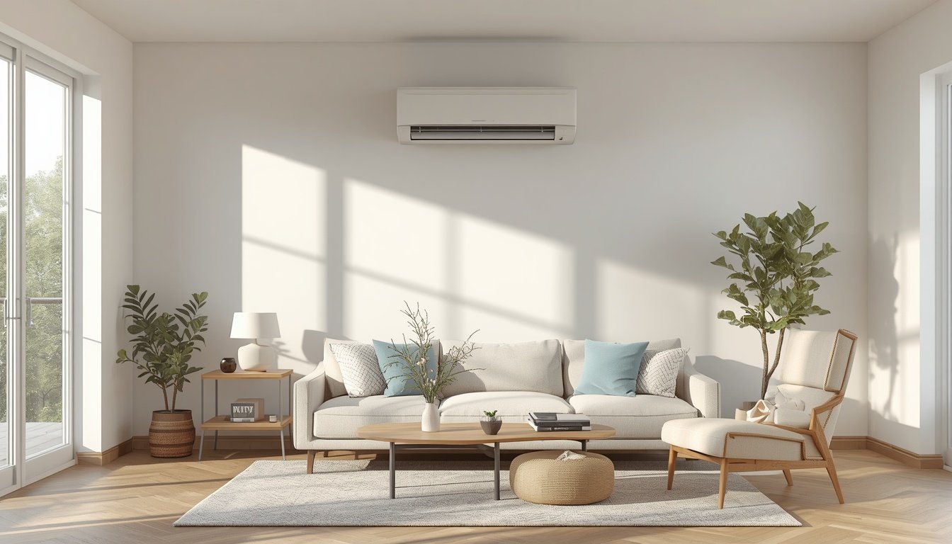 Ductless mini split heat pump installed in a modern home