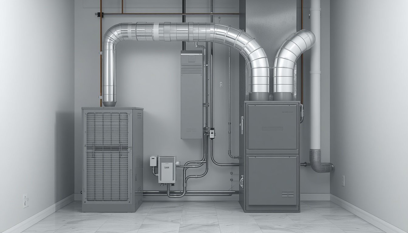Whole-house media air cleaner installed beside HVAC ductwork
