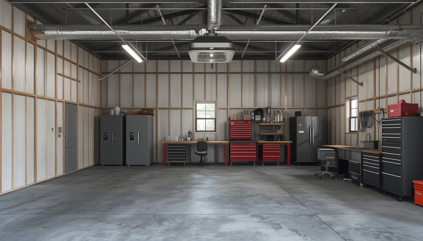 Large-space heating system installed in a garage workshop